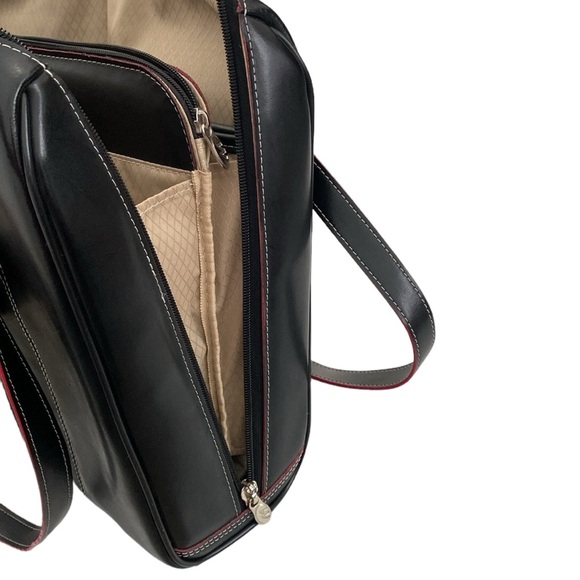 McKlein Glenview Black Red Leather Laptop Shoulder Bag - Picture 8 of 16